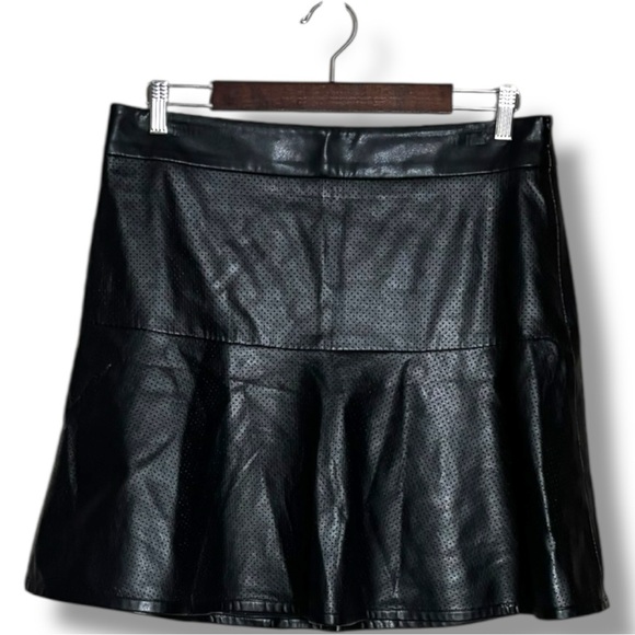 Ann Taylor Black Faux Leather A-Line Fit and Flare Mini Skirt - Picture 10 of 13